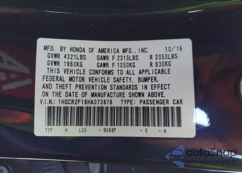 2017 Honda Accord Sport Se z USA, uszkodzony, nr VIN 1HGCR2F16HA073878